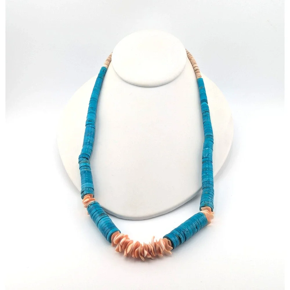 Native American Necklace‎ Flat Disc Graduated Turquoise Heishi Beaded Jewelry **